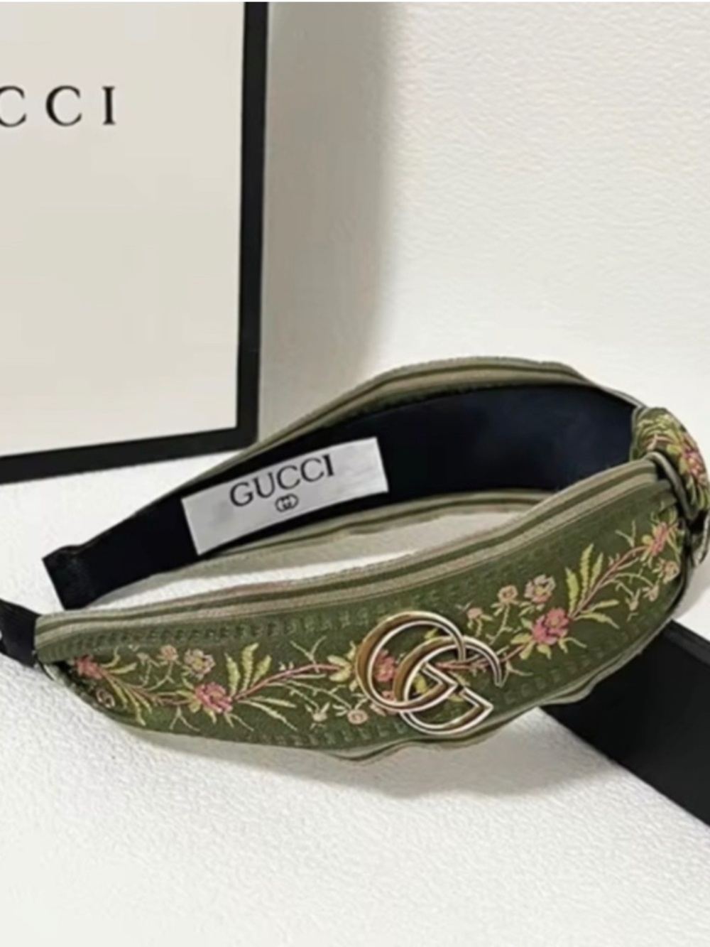 Green Embroidery Headband with Gold Accents